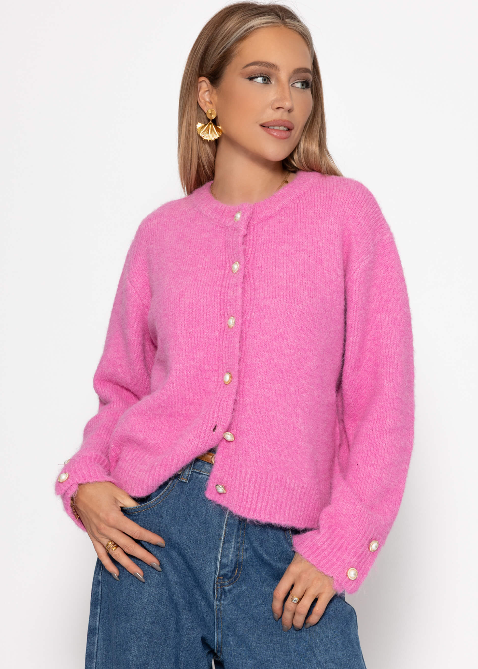 Cárdigan con botones de perla - rosa